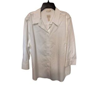 Chico's Blouse Button Design Back 3/4 Sleeves White No Iron Womans 3/XL